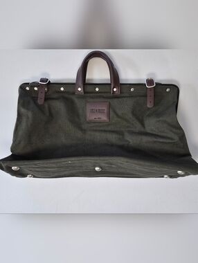Canvas Duffel Weekender in Olive with Dark Brown Leather Trim